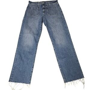 Gap Jeans Women 6/28 Regular Medium Indigo Cheeky Straight Raw Hem Patch Pockets